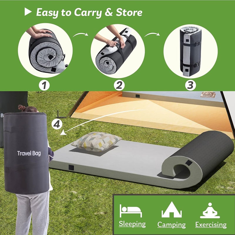 MLILY Memory Foam Camping Mattress 2.5 inch, Single Portable Roll Up Camping Sleep Topper with Waterproof and Non-Slip Bottom, Camping Car Mat with Travel Bag, 75"×30"×2.5", Grey - Image 5